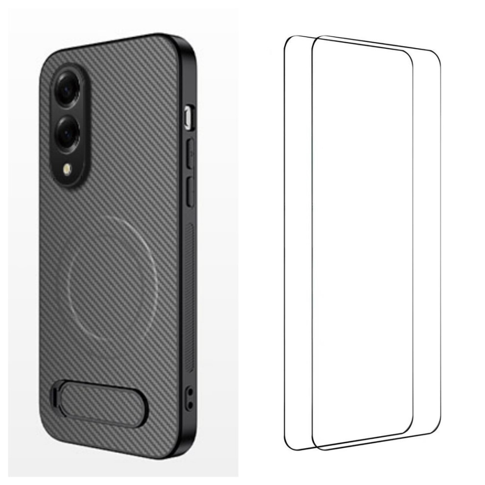 (Grey) Wanlonfeng For Samsung Galaxy S25 Edge Magnetic Case With 2Pcs Tempered Glass Films Qt1 Series Kickstand Carbon Fiber T Grey 6914293766205