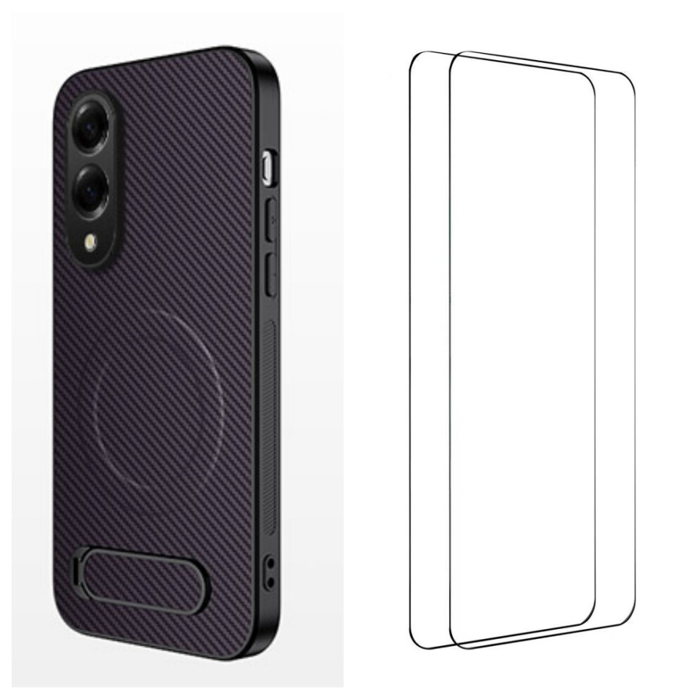 (Purple) Wanlonfeng For Samsung Galaxy S25 Edge Magnetic Case With 2Pcs Tempered Glass Films Qt1 Series Kickstand Carbon Fiber T Purple 6914295718226