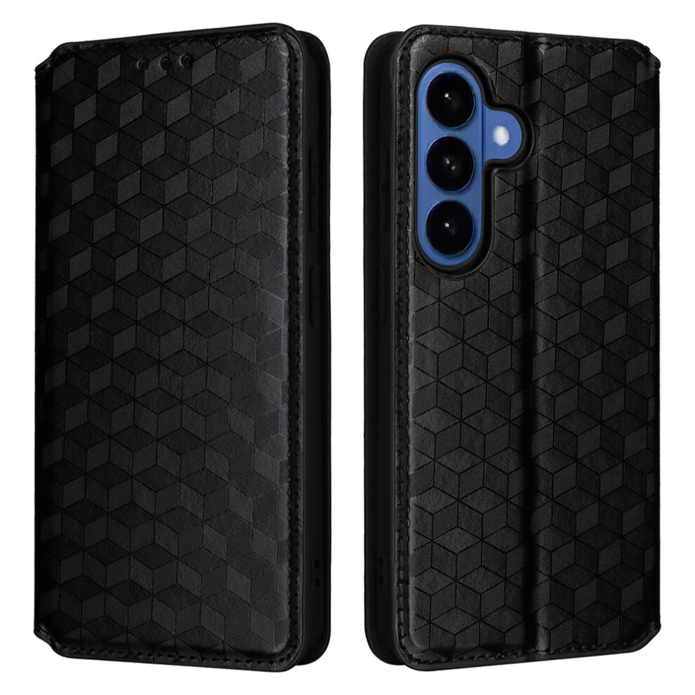 (Black) For Samsung Galaxy S26+ Case Wallet Rhombus Imprinted Pu Leather Phone Cover Black 6914291116187
