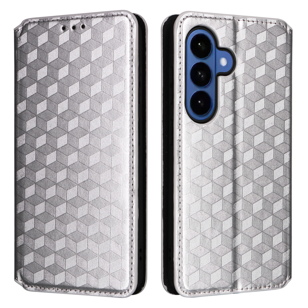 (Silver) For Samsung Galaxy S26+ Case Wallet Rhombus Imprinted Pu Leather Phone Cover Silver 6914292553110