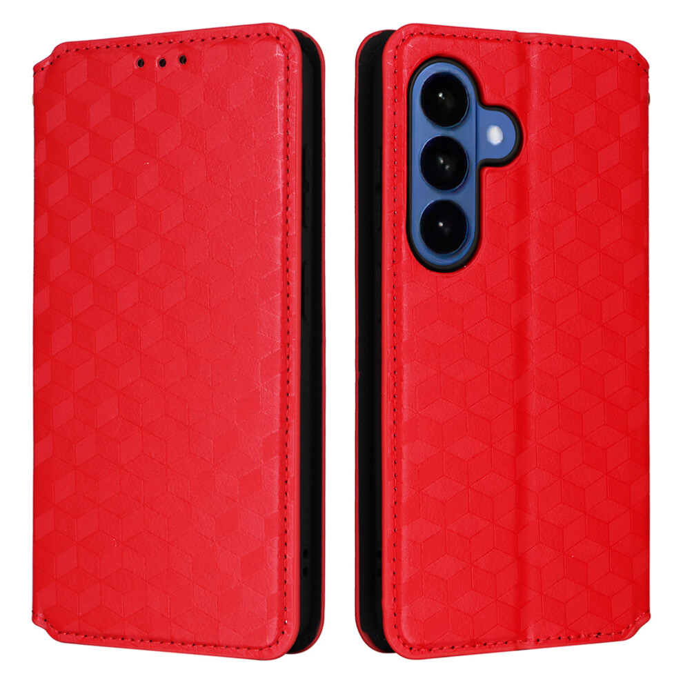 (Red) For Samsung Galaxy S26+ Case Wallet Rhombus Imprinted Pu Leather Phone Cover Red 6914296488128