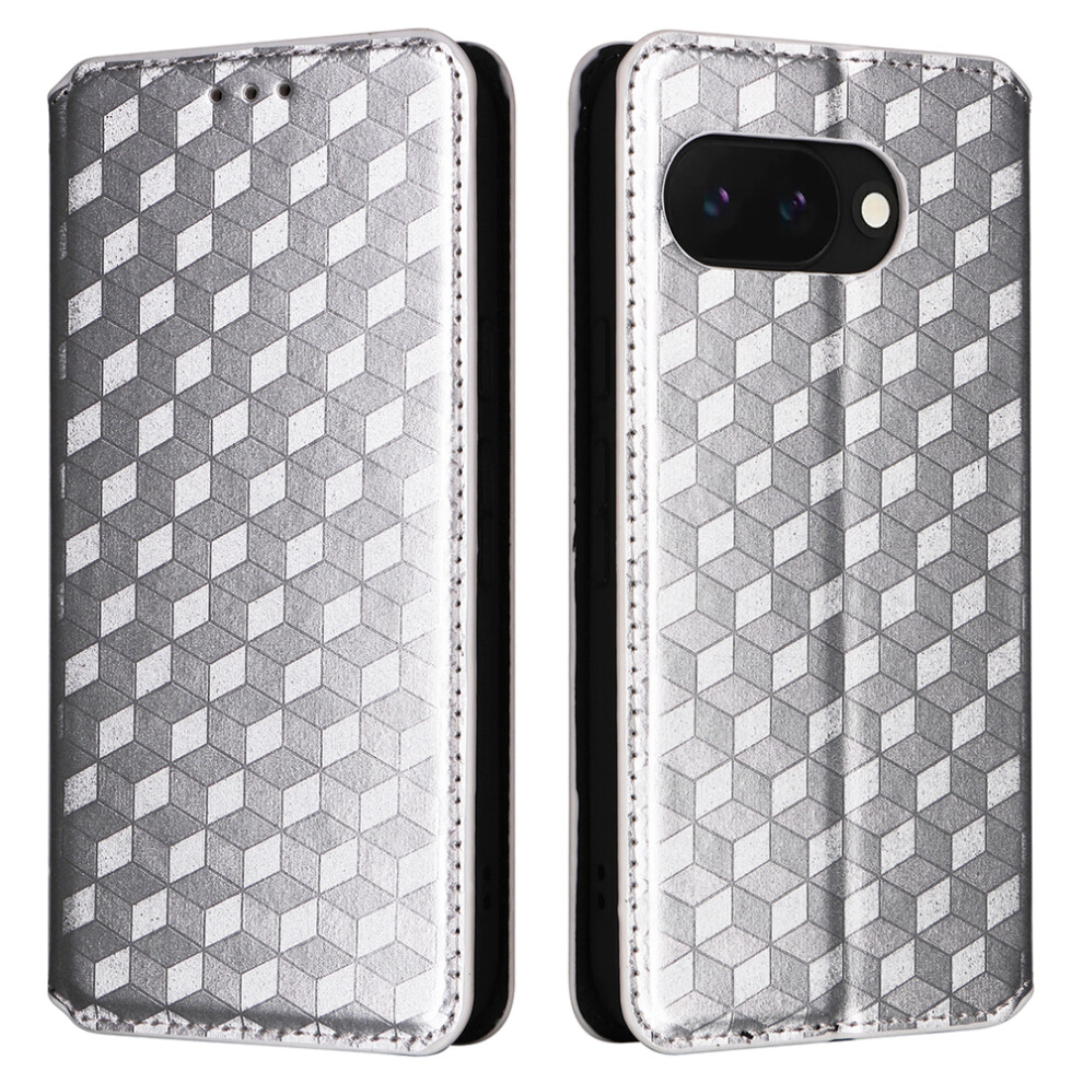 (Silver) For Google Pixel 10A Case Wallet Rhombus Imprinted Pu Leather Phone Cover Silver 6914296132694