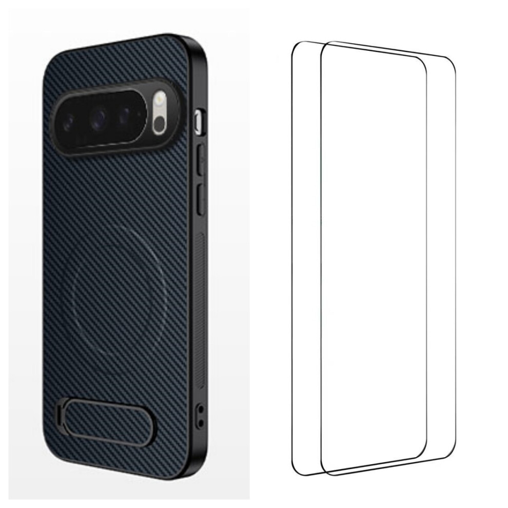 (Sapphire) Wanlonfeng For Google Pixel 10 Pro Xl Magnetic Case With 2Pcs Tempered Glass Films Qt1 Series Kickstand Carbon Fiber Te Blue 6914296307382
