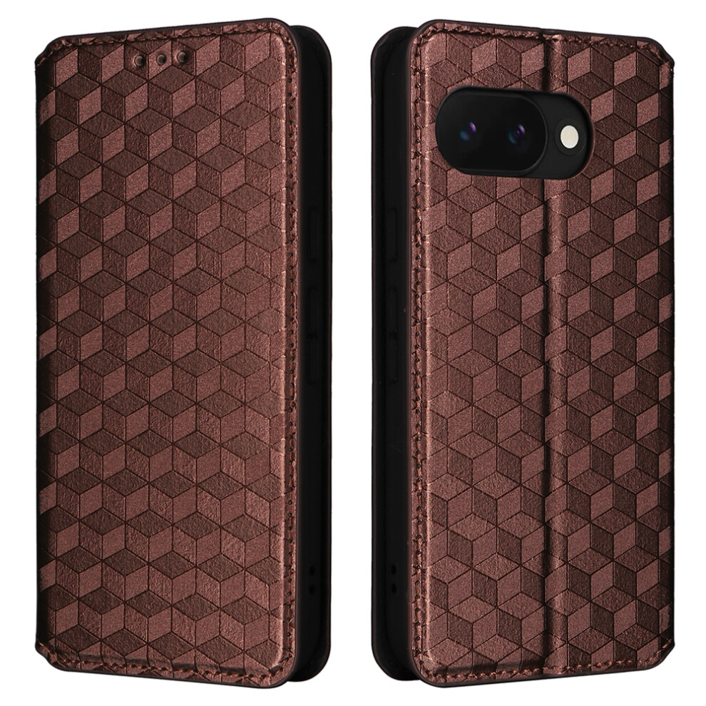 (Brown) For Google Pixel 10A Case Wallet Rhombus Imprinted Pu Leather Phone Cover Brown 6914298084540