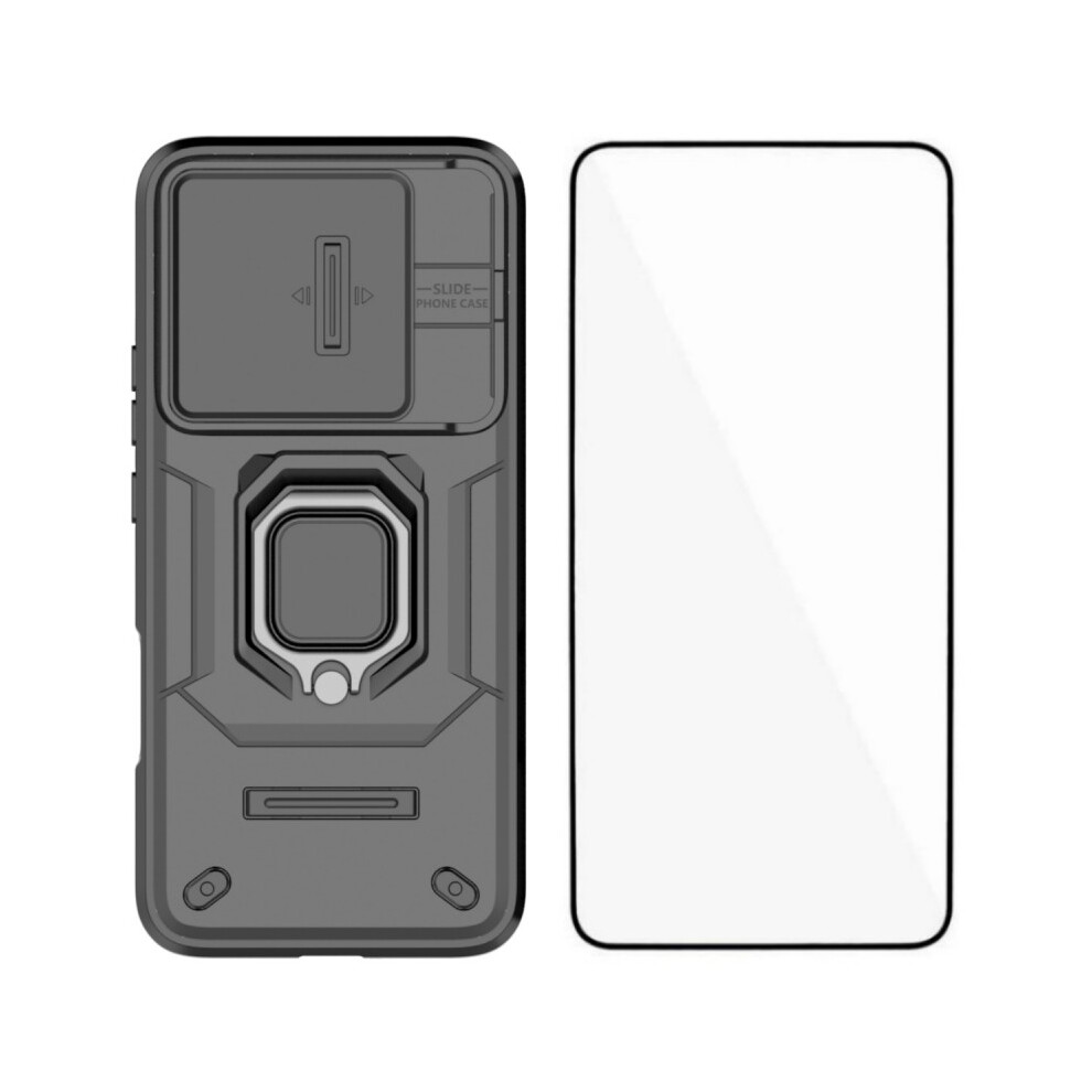 (Black) Wanlonfeng For Honor 400 Lite 5G Case Zdx Series Pc Tpu Kickstand Phone Back Case With Lens Cover + Tempered Glass Black 6914298554661