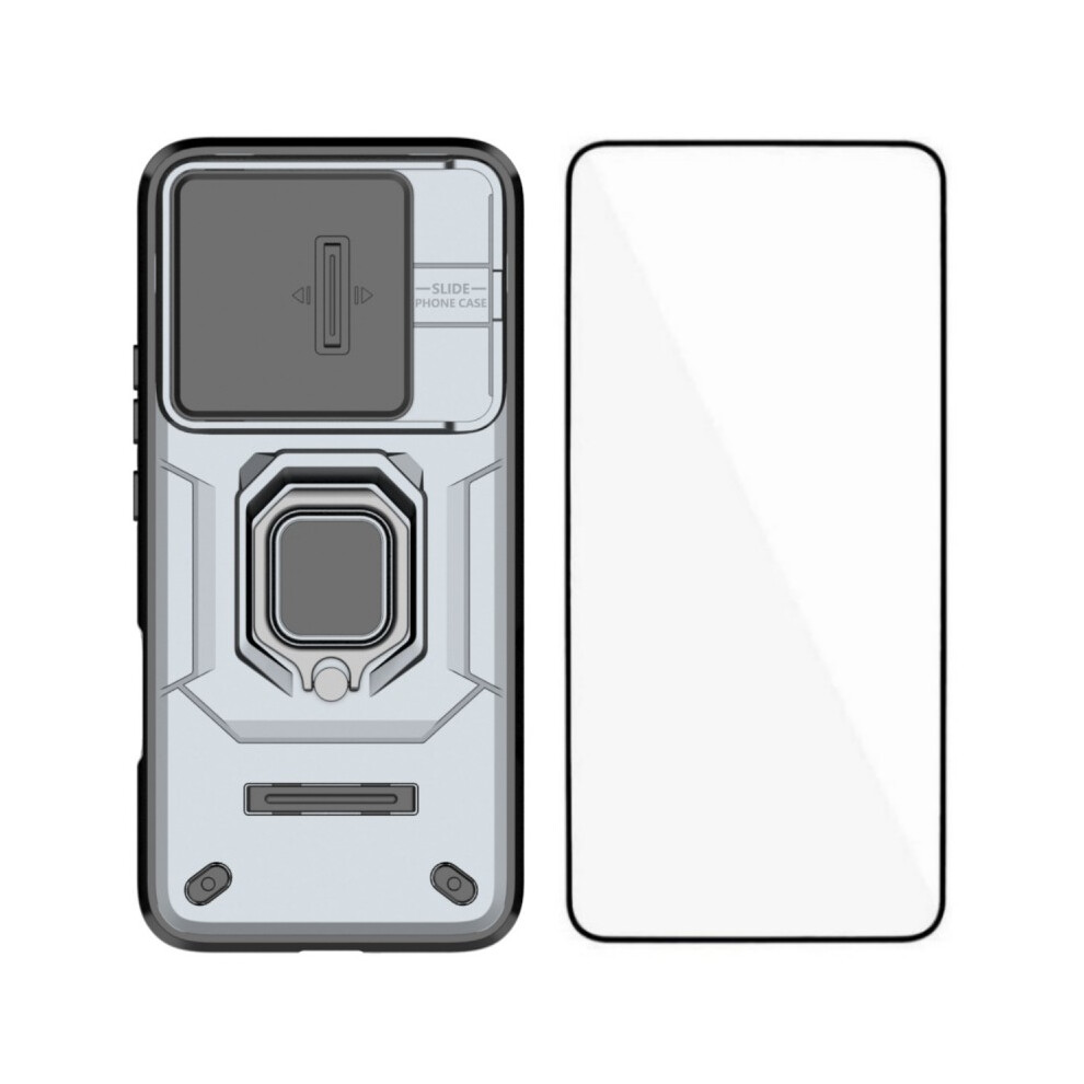 (Grey) Wanlonfeng For Honor 400 Lite 5G Case Zdx Series Pc Tpu Kickstand Phone Back Case With Lens Cover + Tempered Glass Grey 6914292221767