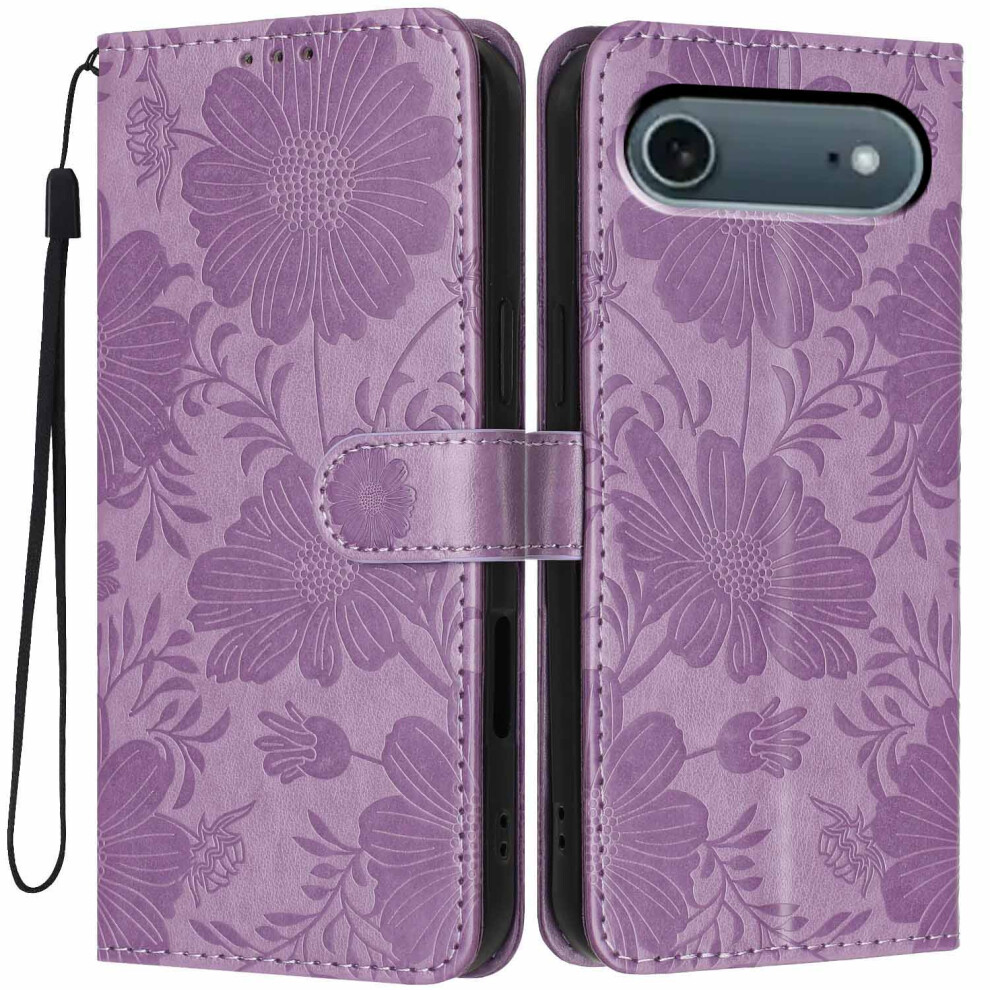 (Purple) For Iphone Air Wallet Case Imprint Floral Pu Leather Stand Flip Phone Cover With Wrist Strap Purple 6914295729963