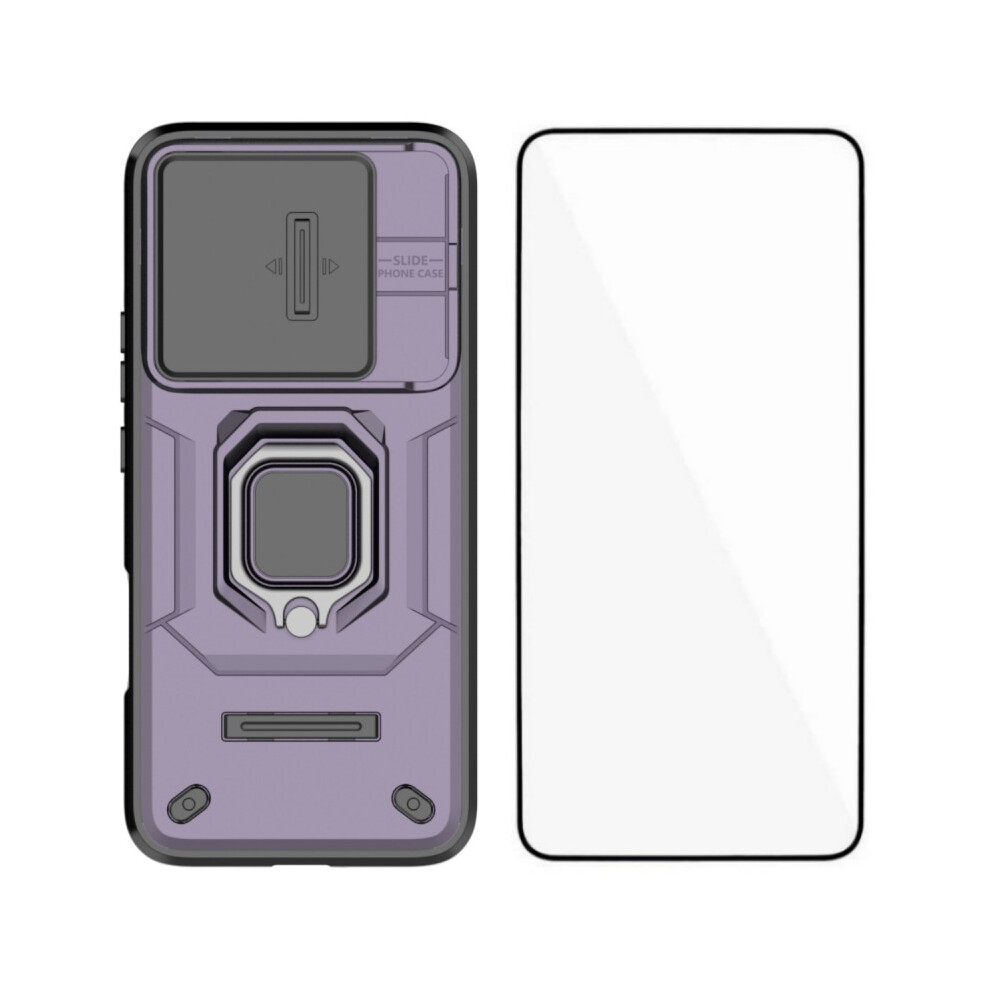 (Purple) Wanlonfeng For Honor 400 Lite 5G Case Zdx Series Pc Tpu Kickstand Phone Back Case With Lens Cover + Tempered Glass Purple 6914296115727
