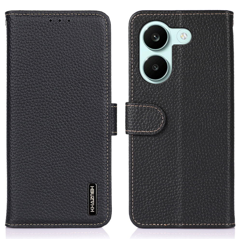 (Black) Khazneh For Xiaomi Redmi Turbo 5 5G / Poco X8 Pro 5G Wallet Case Litchi Texture Genuine Cow Leather Flip Phone Cover Black 6914296967326