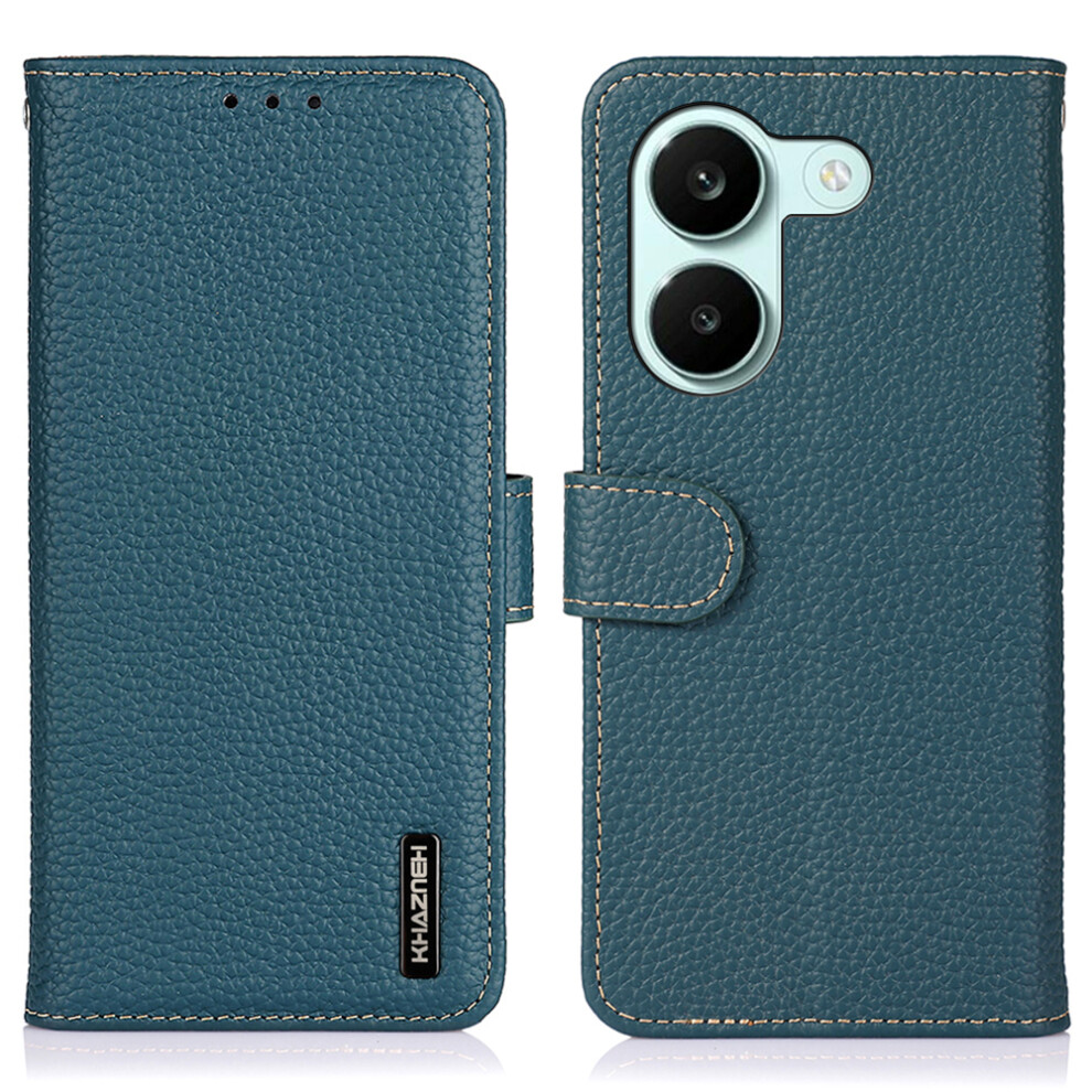 (Green) Khazneh For Xiaomi Redmi Turbo 5 5G / Poco X8 Pro 5G Wallet Case Litchi Texture Genuine Cow Leather Flip Phone Cover Green 6914297608471