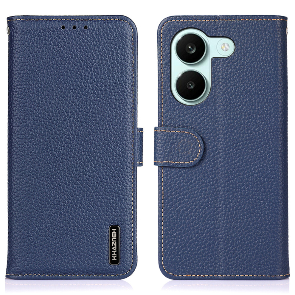 (Blue) Khazneh For Xiaomi Redmi Turbo 5 5G / Poco X8 Pro 5G Wallet Case Litchi Texture Genuine Cow Leather Flip Phone Cover Blue 6914293221711