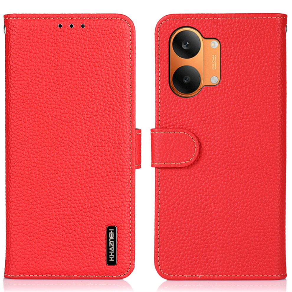 (Red) Khazneh For Xiaomi Poco X8 Pro Max 5G / Mi Turbo 5 Max 5G Wallet Case Litchi Texture Genuine Cow Leather Flip Phone C Red 6914291793258