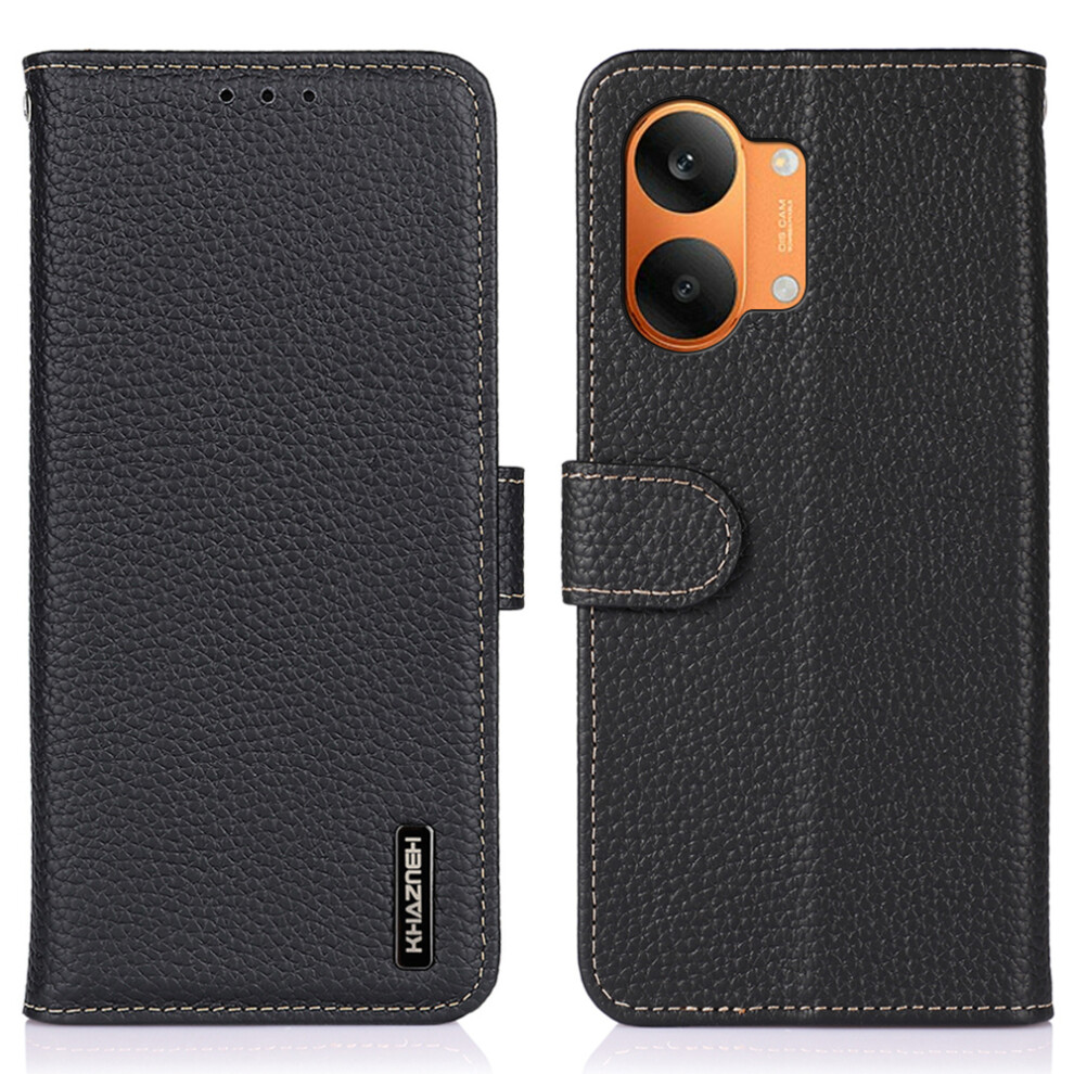 (Black) Khazneh For Xiaomi Poco X8 Pro Max 5G / Redmi Turbo 5 Max 5G Wallet Case Litchi Texture Genuine Cow Leather Flip Phone C Black 6914291245658