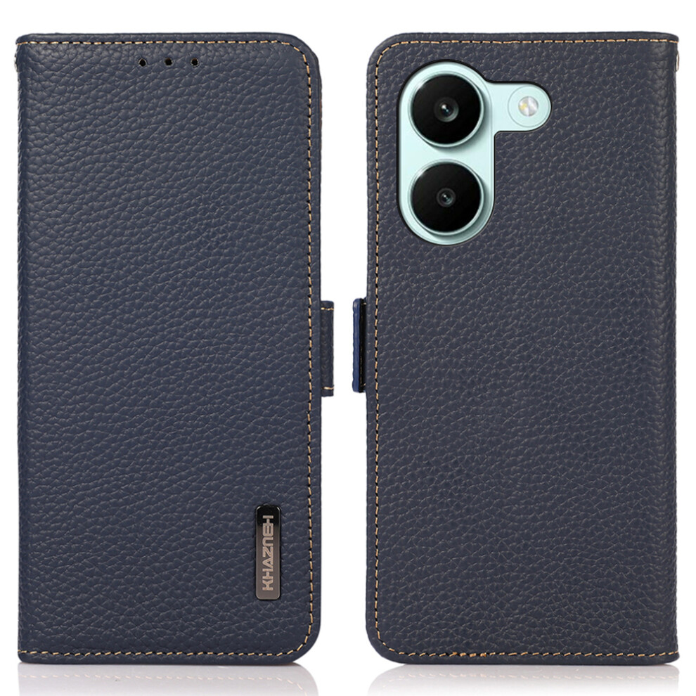 (Blue) Khazneh For Xiaomi Poco X8 Pro 5G / Redmi Turbo 5 5G Phone Case Litchi Texture Genuine Cow Leather Cover Rfid Blocking Blue 6914293285416