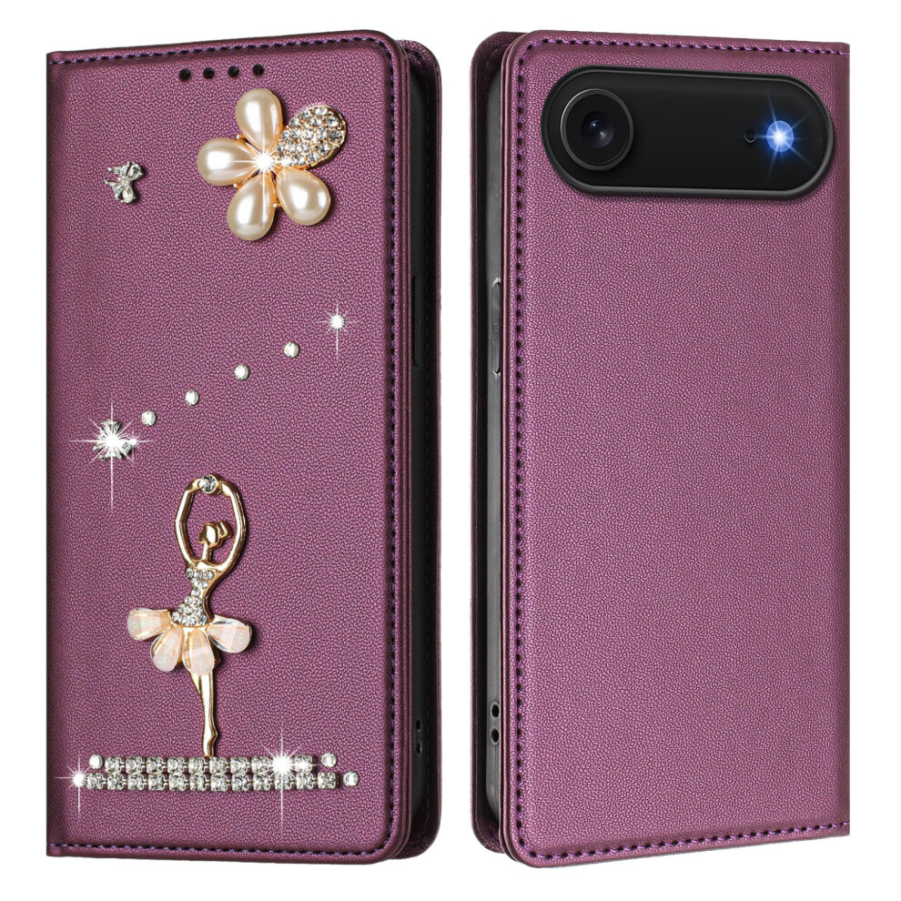 (Violet) For Iphone Air Leather Case Rfid Blocking Wallet Stand Rhinestones Ballet Dancer Flip Phone Cover 6914290062430
