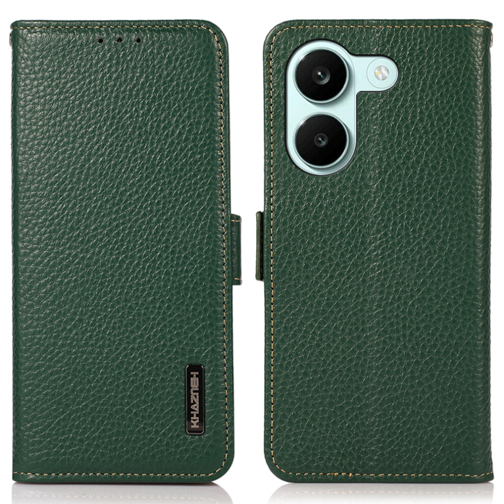 (Green) Khazneh For Xiaomi Poco X8 Pro 5G / Redmi Turbo 5 5G Phone Case Litchi Texture Genuine Cow Leather Cover Rfid Blocking Green 6914298761601