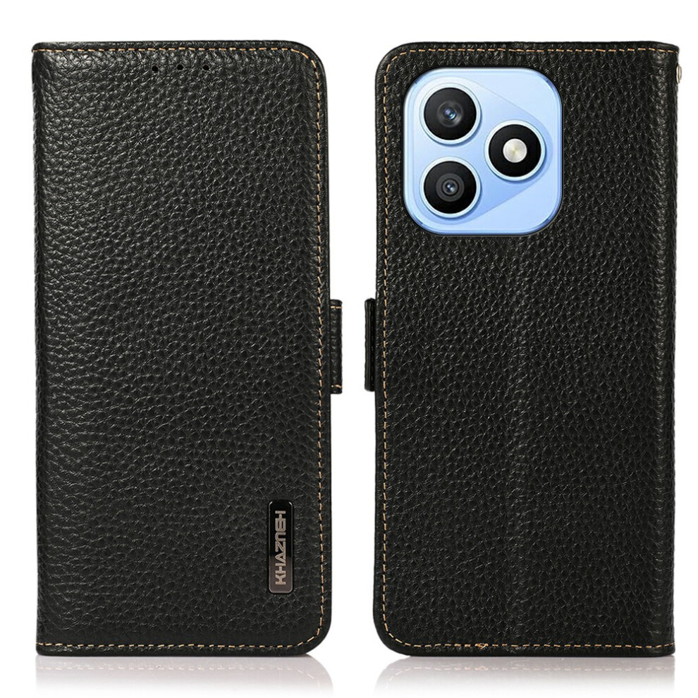 (Black) Khazneh For Honor X8d 4G Phone Case Litchi Texture Genuine Cow Leather Cover Rfid Blocking Black 6914295454148