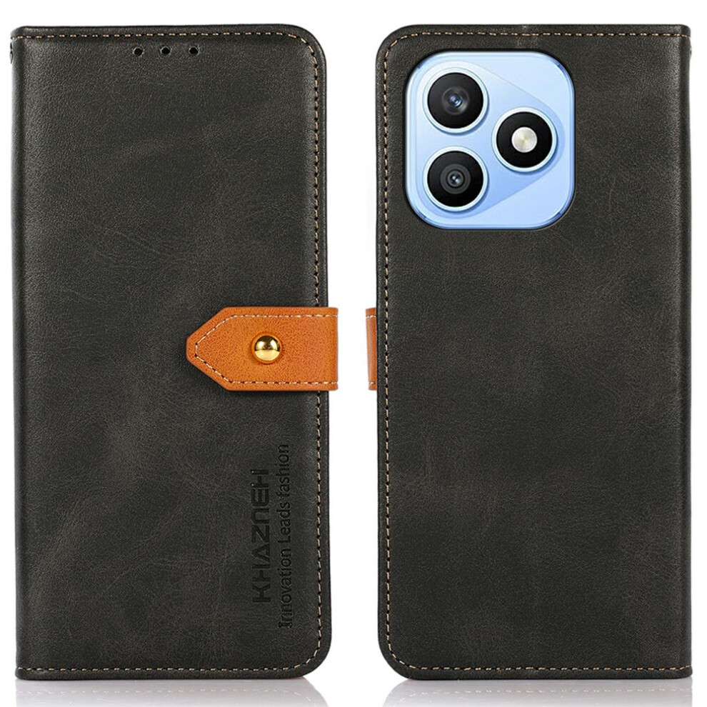 (Black) Khazneh For Honor X8d 4G Wallet Case Gold Magnetic Clasp Cowhide Texture Leather Flip Stand Phone Cover Black,Gold 6914299916550