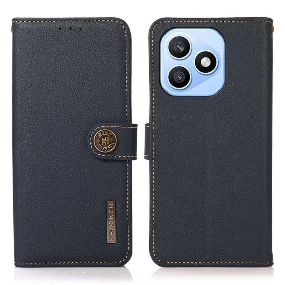 (Blue) Khazneh For Honor X8d 4G Case Genuine Cow Leather Rfid Blocking Wallet Phone Cover Blue 6914299387893
