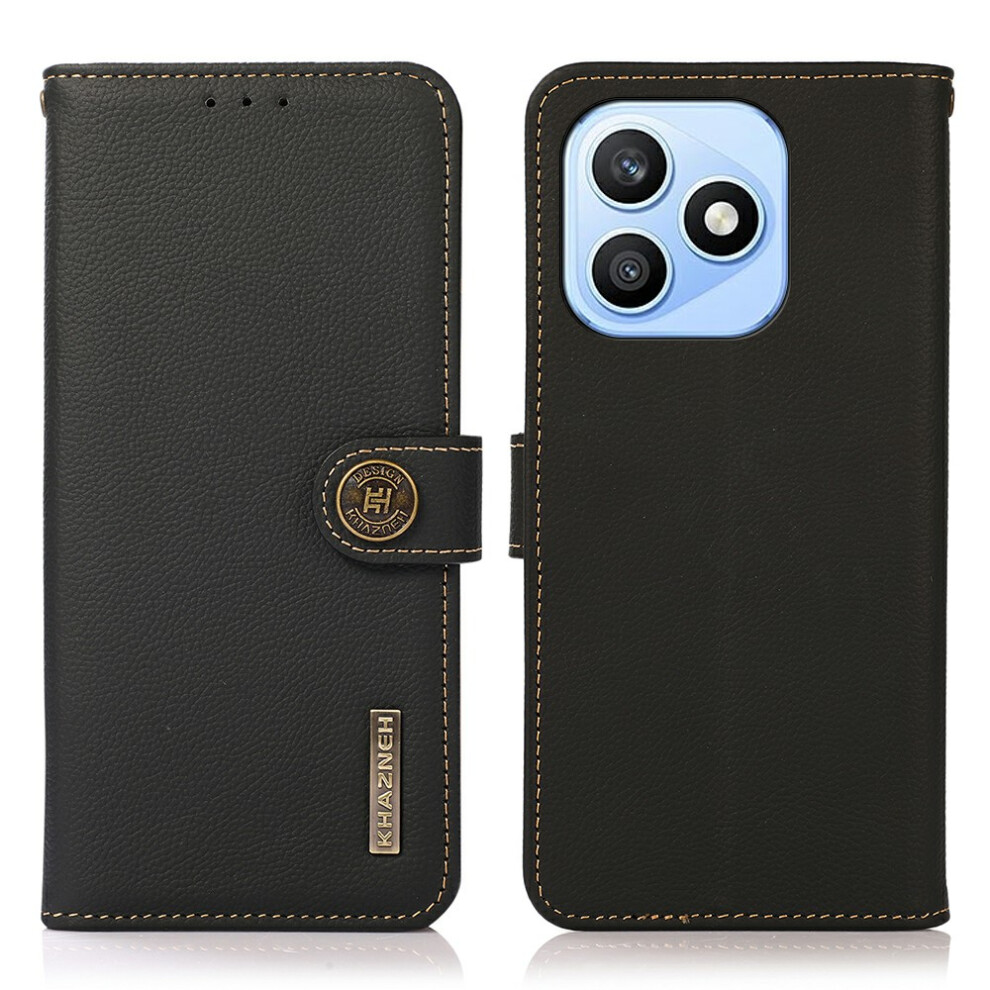 (Black) Khazneh For Honor X8d 4G Case Genuine Cow Leather Rfid Blocking Wallet Phone Cover Black 6914295704144