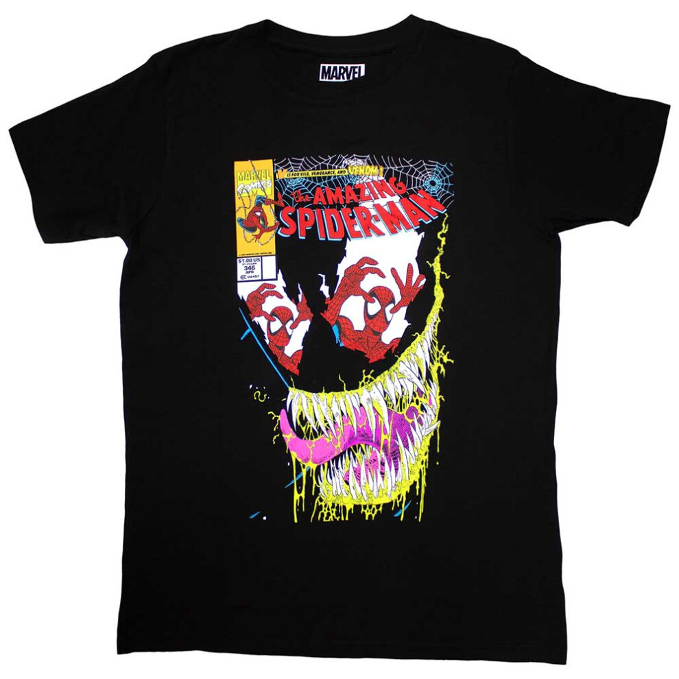 Marvel (M, ) Spiderman V Is For Venom Comic Cover T Shirt Black