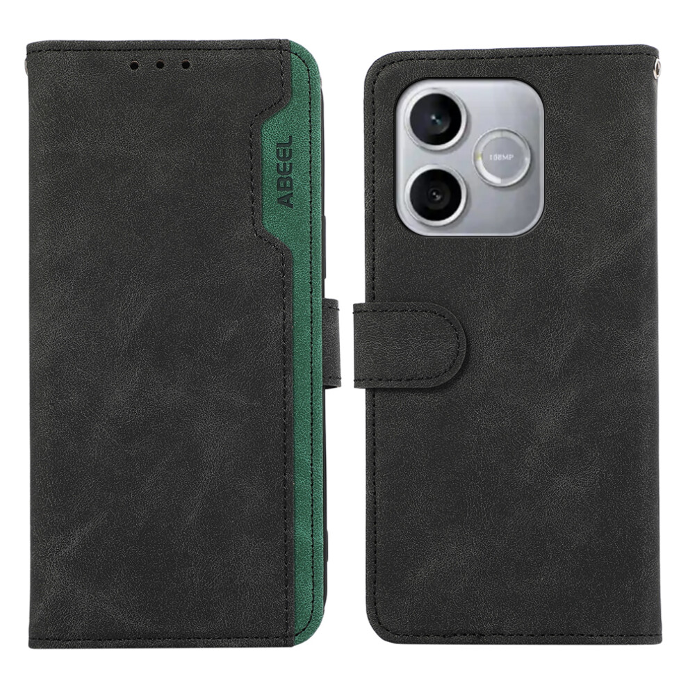 (Black) For Honor 600 Lite 5G Case Color Splicing Leather Flip Phone Cover Rfid Blocking Black 6914290937301