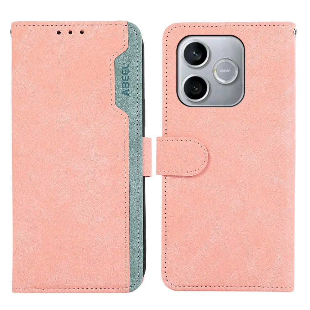 (Pink) For Honor 600 Lite 5G Case Color Splicing Leather Flip Phone Cover Rfid Blocking Pink 6914291761011