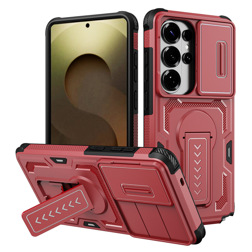 (Red) For Samsung Galaxy S26 Ultra Case Slide Lens Shield Pc + Tpu Kickstand Phone Cover Red 6914294727410