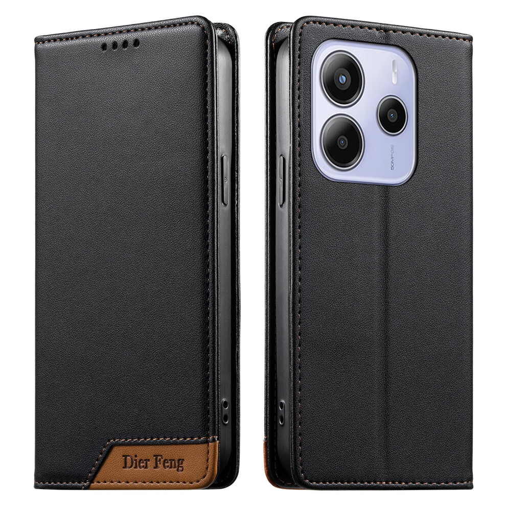 (Black) Df-018 For Xiaomi Redmi Note 14 4G (164.84Mm) Case Rfid Blocking Wallet Leather Phone Cover With Color Splicing Logo Cor Black 6914296546613