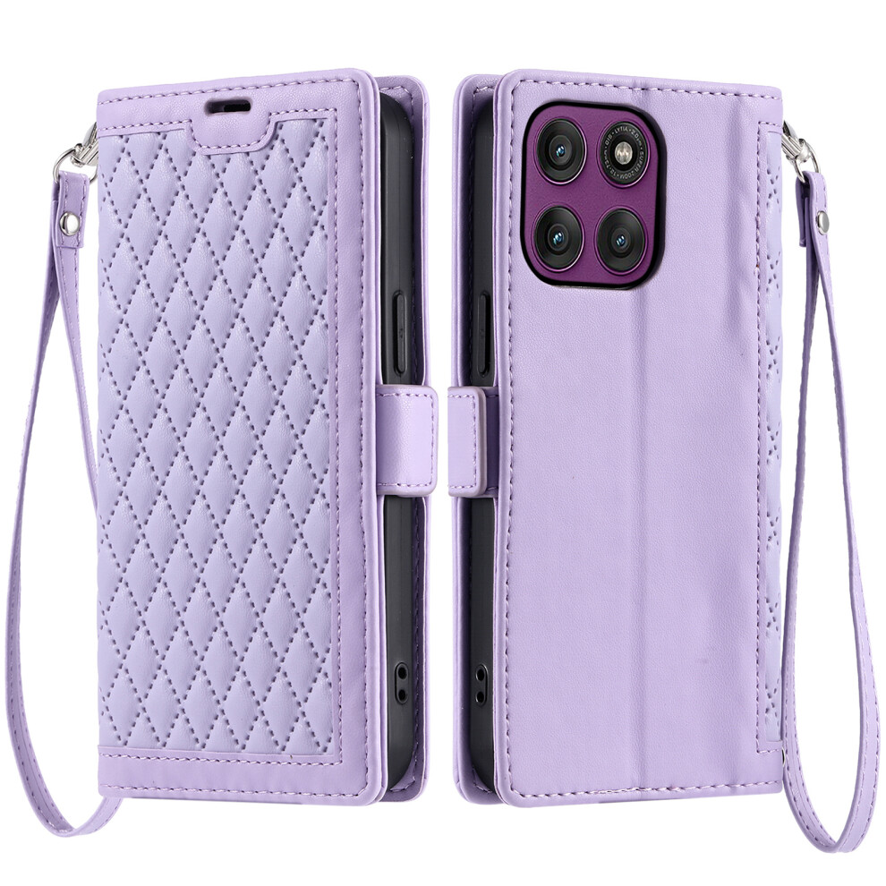 (Purple) For Motorola Edge 70 Fusion+ 5G / Edge 70 Fusion 5G Leather Case Rhombus Texture Wallet Stand Phone Cover With Wrist Str Purple 6914296722130