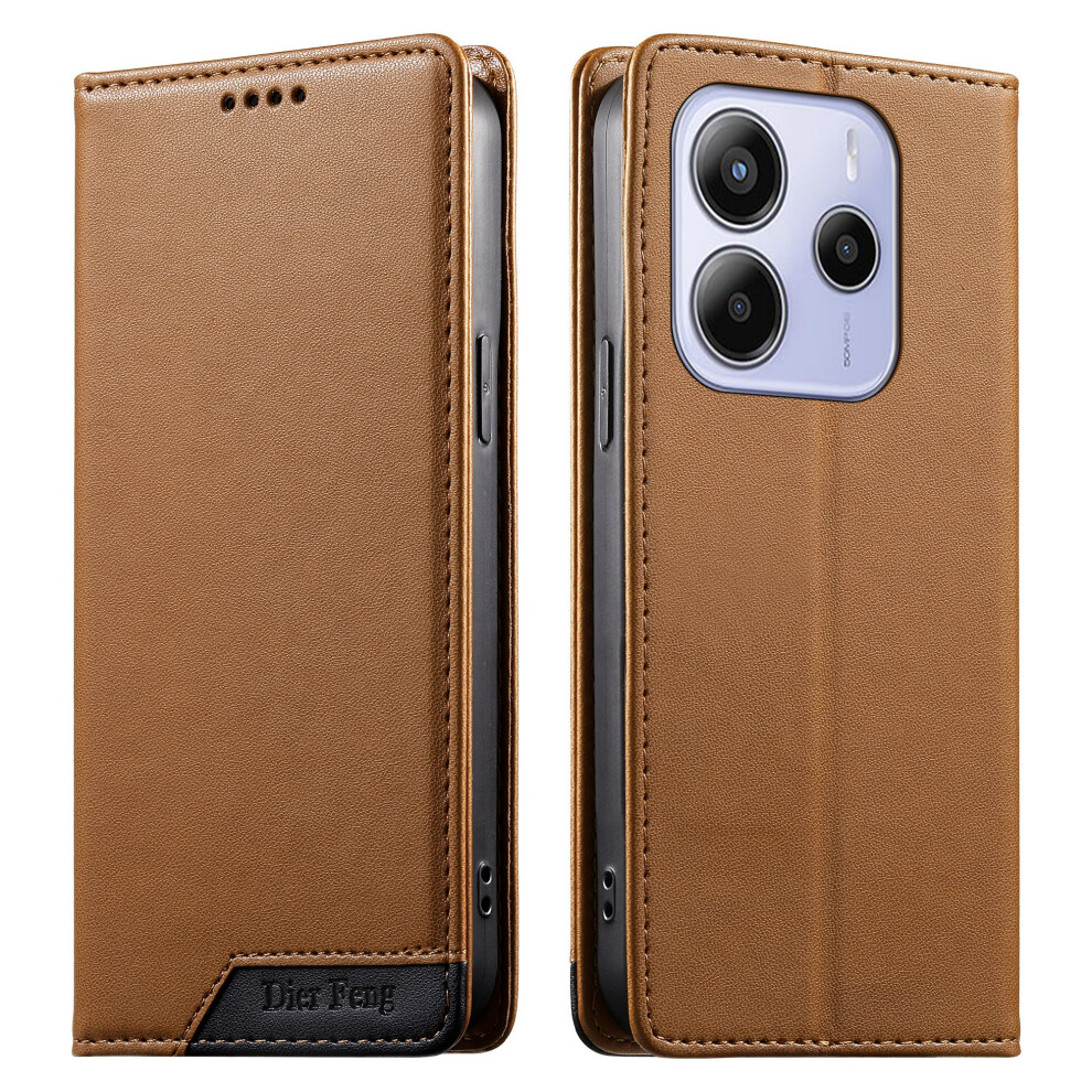 (Brown) Df-018 For Xiaomi Redmi Note 14 4G (164.84Mm) Case Rfid Blocking Wallet Leather Phone Cover With Color Splicing Logo Cor Brown 6914290134663