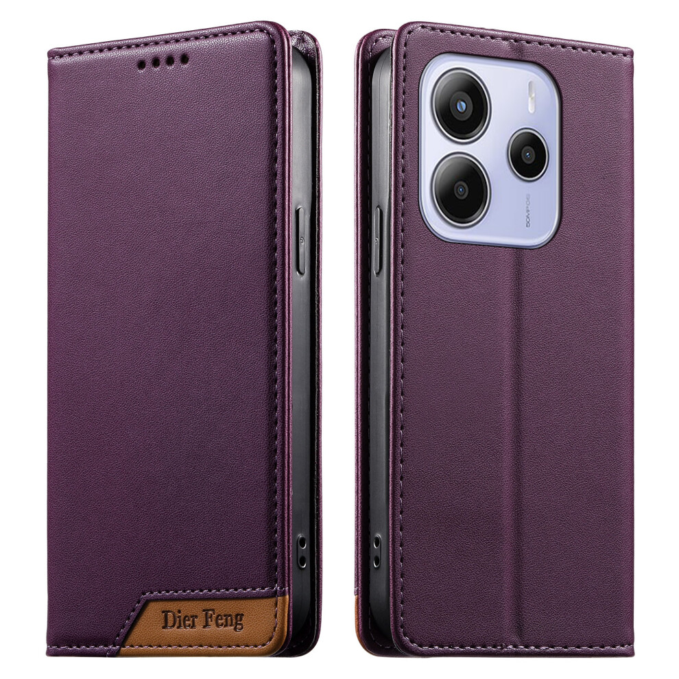 (Purple) Df-018 For Xiaomi Redmi Note 14 4G (164.84Mm) Case Rfid Blocking Wallet Leather Phone Cover With Color Splicing Logo Cor Purple 6914297050058