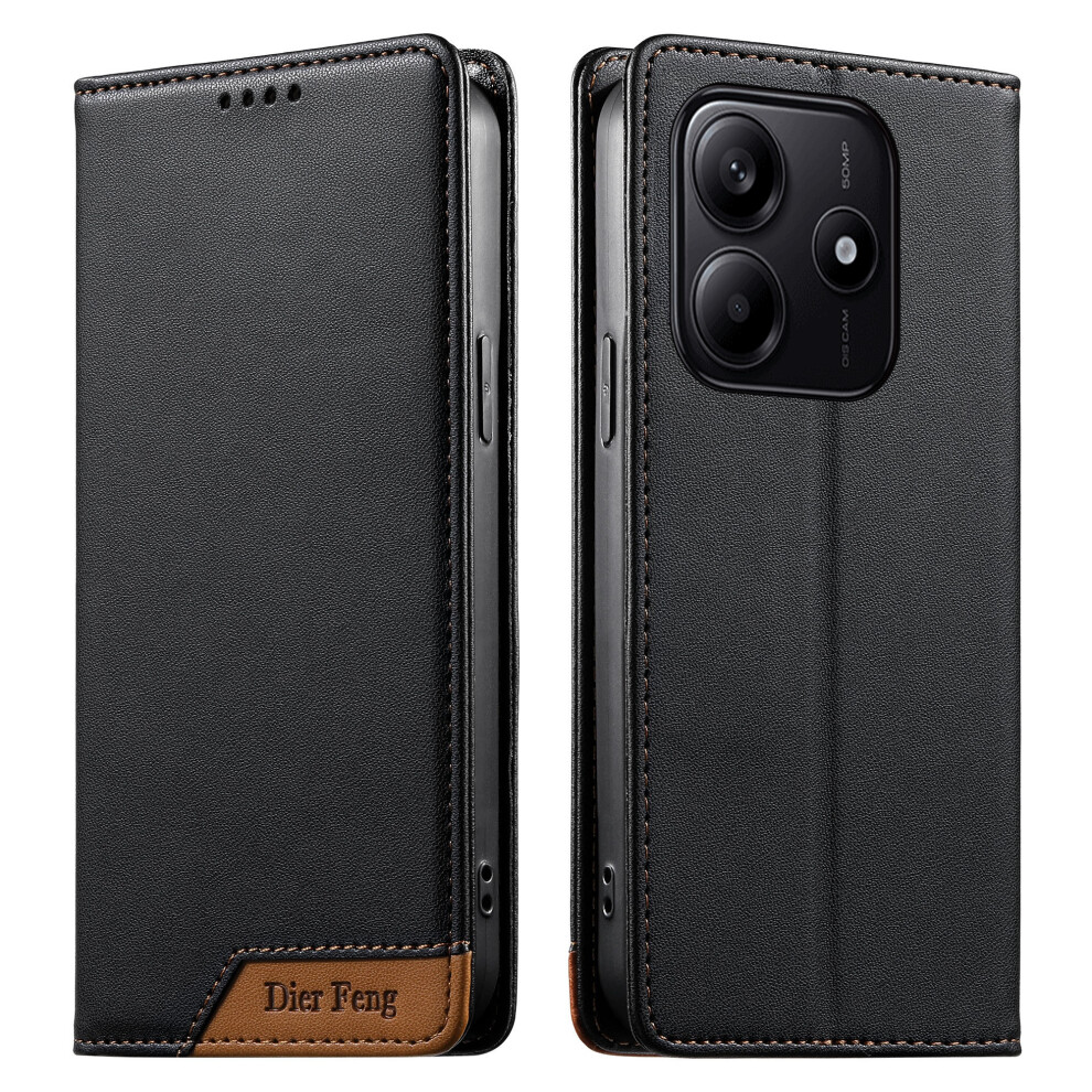 (Black) Df-018 For Xiaomi Redmi Note 14 5G Case Rfid Blocking Wallet Leather Phone Cover With Color Splicing Logo Corner Black 6914292086519
