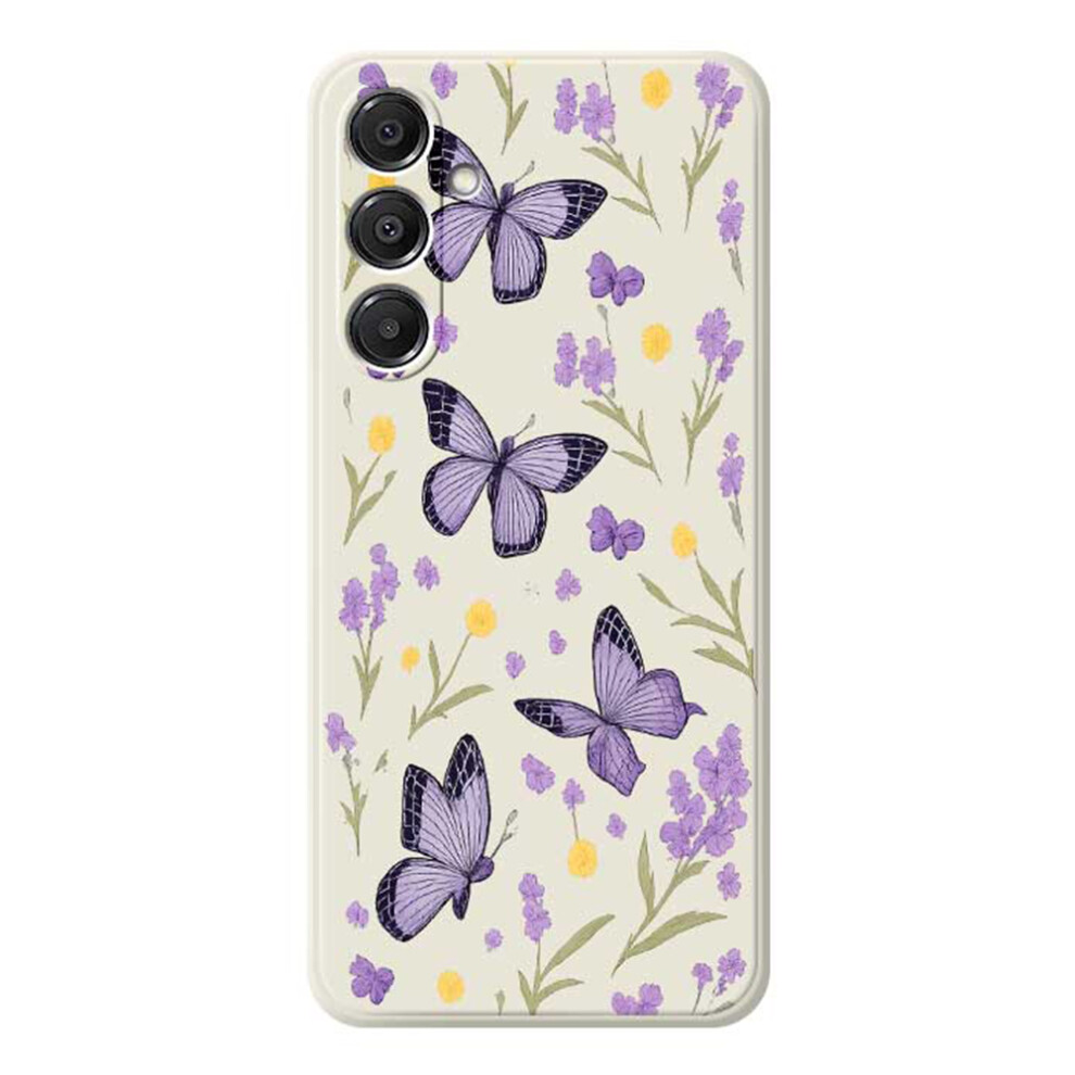 (Beige) For Samsung Galaxy A37 5G Case Purple Butterflies Pattern Printing Straight Edge Tpu Phone Back Cover Cream,Purple 6914292782701