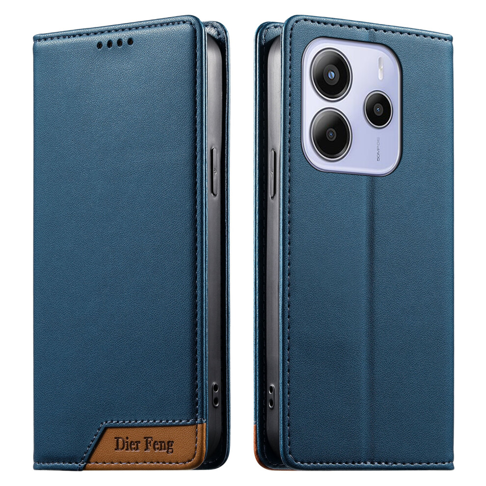 (Blue) Df-018 For Xiaomi Redmi Note 14 4G (164.84Mm) Case Rfid Blocking Wallet Leather Phone Cover With Color Splicing Logo Cor Blue 6914294084544