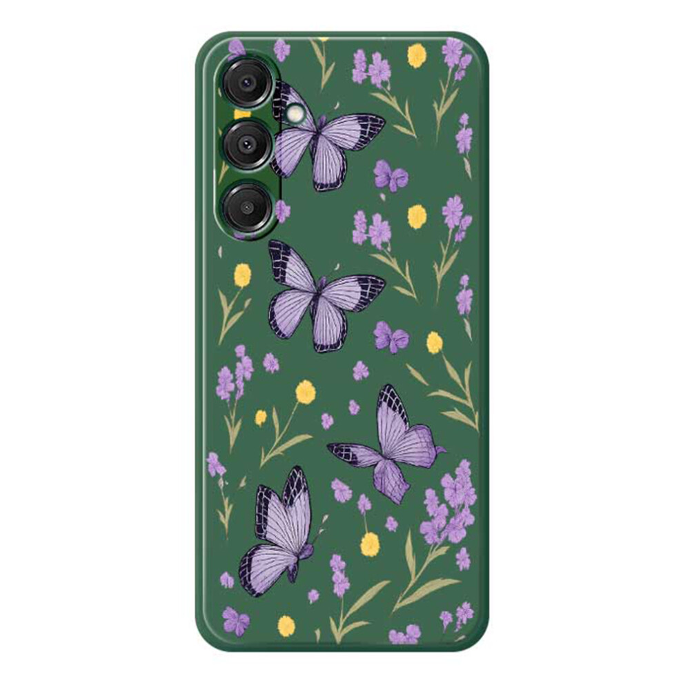 (Green) For Samsung Galaxy A37 5G Case Purple Butterflies Pattern Printing Straight Edge Tpu Phone Back Cover Green,Purple 6914296610222