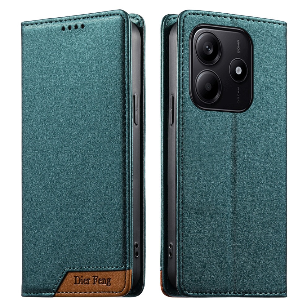 (Green) Df-018 For Xiaomi Redmi Note 14 5G Case Rfid Blocking Wallet Leather Phone Cover With Color Splicing Logo Corner Green 6914292475979