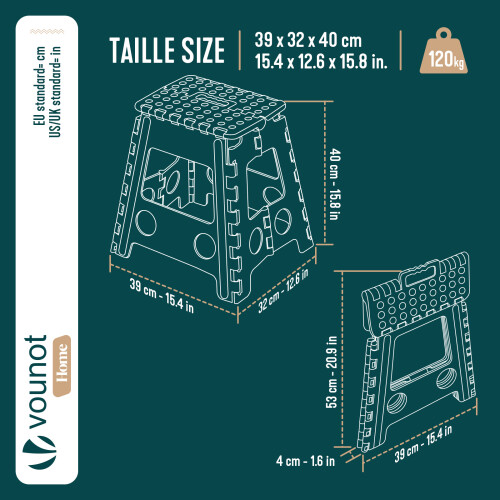 VOUNOT Folding Step Stool, Anti-Slip Folding Stool,39x32x40 cm Black 2