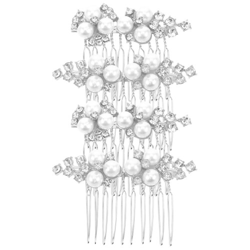 4Pièces Argent Métal Décor Floral En Perles