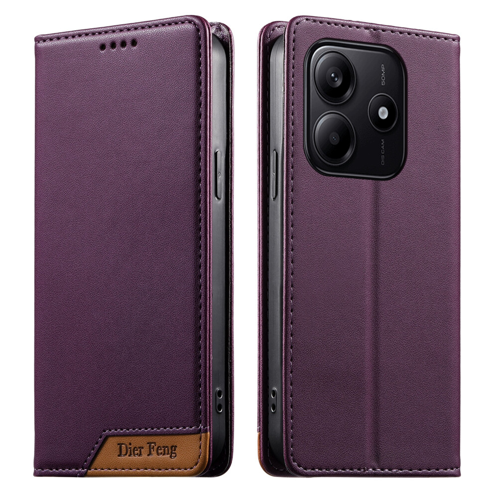 (Purple) Df-018 For Xiaomi Redmi Note 14 5G Case Rfid Blocking Wallet Leather Phone Cover With Color Splicing Logo Corner Purple 6914296816662