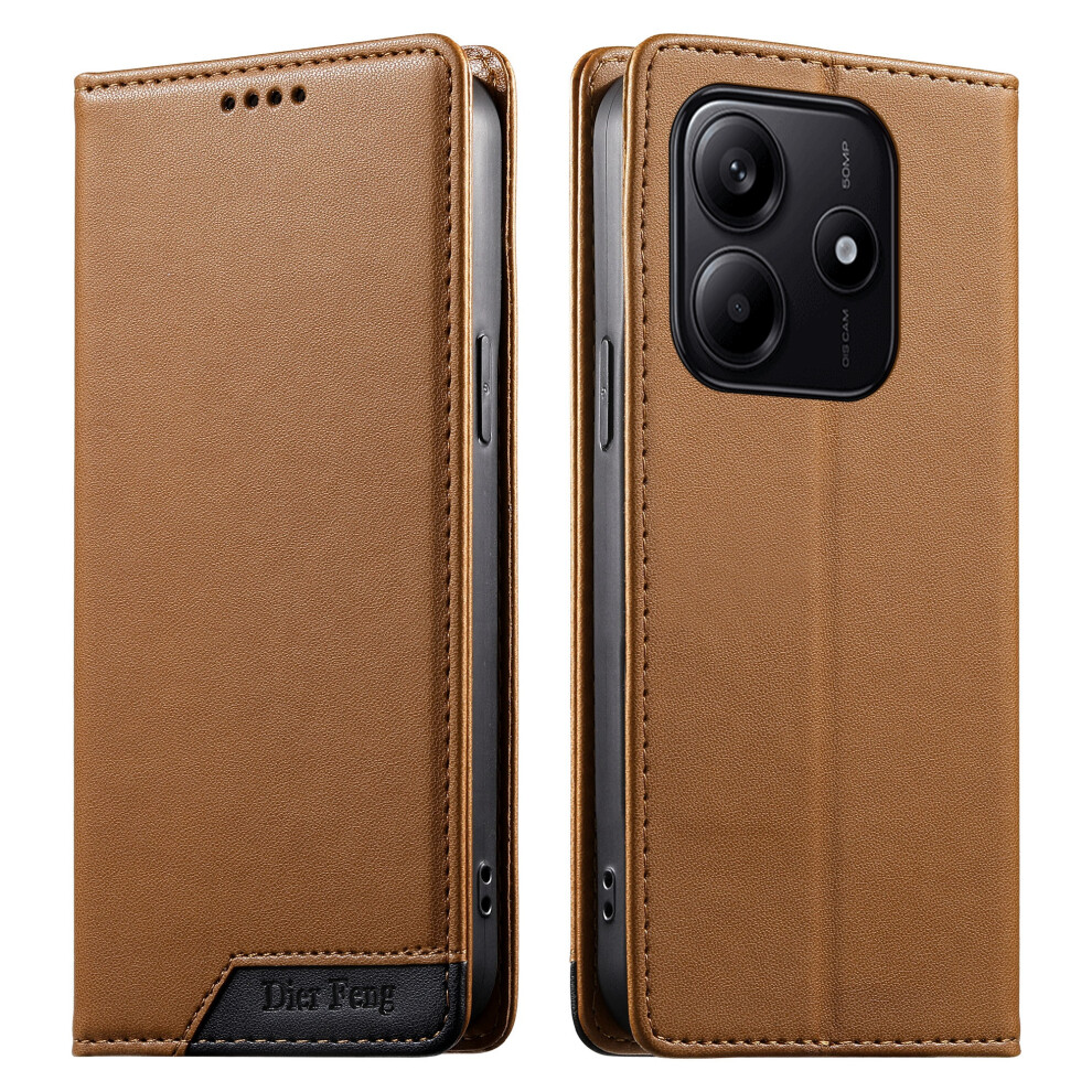 (Brown) Df-018 For Xiaomi Redmi Note 14 5G Case Rfid Blocking Wallet Leather Phone Cover With Color Splicing Logo Corner Brown 6914293981035