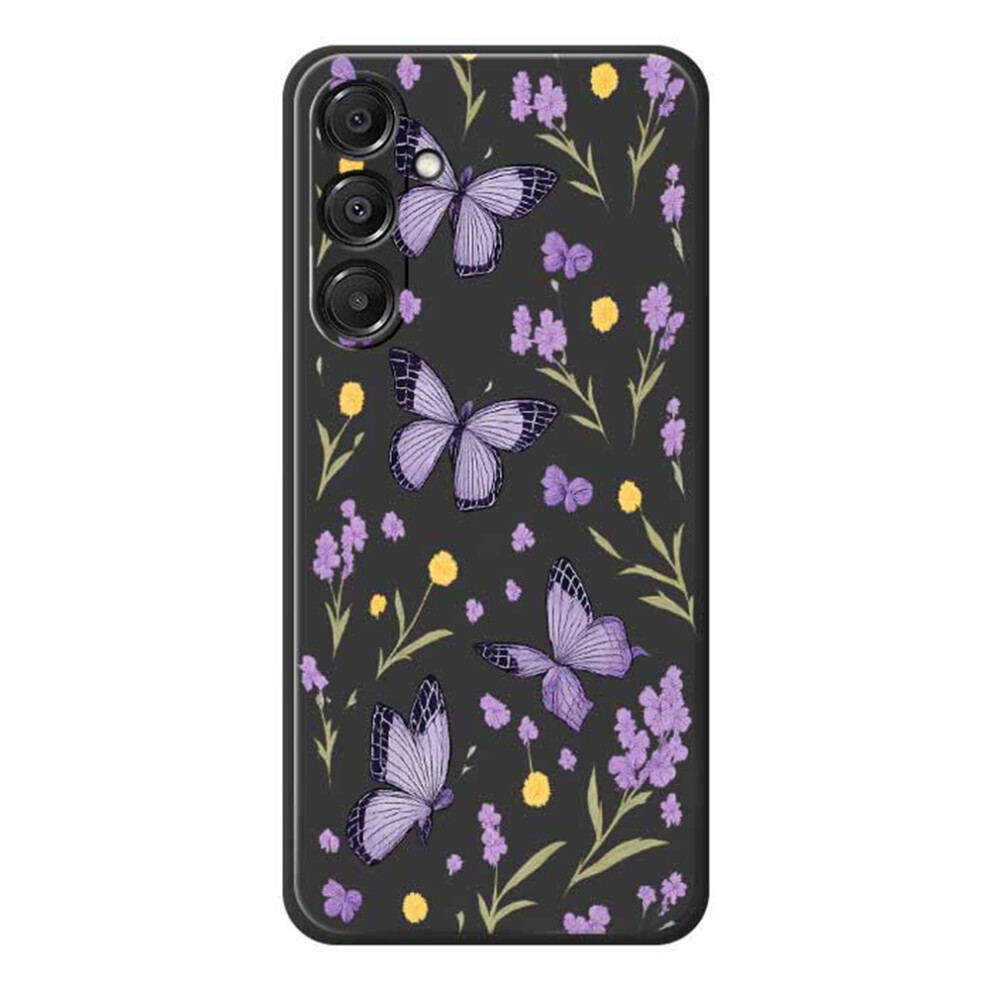 (Black) For Samsung Galaxy A37 5G Case Purple Butterflies Pattern Printing Straight Edge Tpu Phone Back Cover Black,Purple 6914292971334