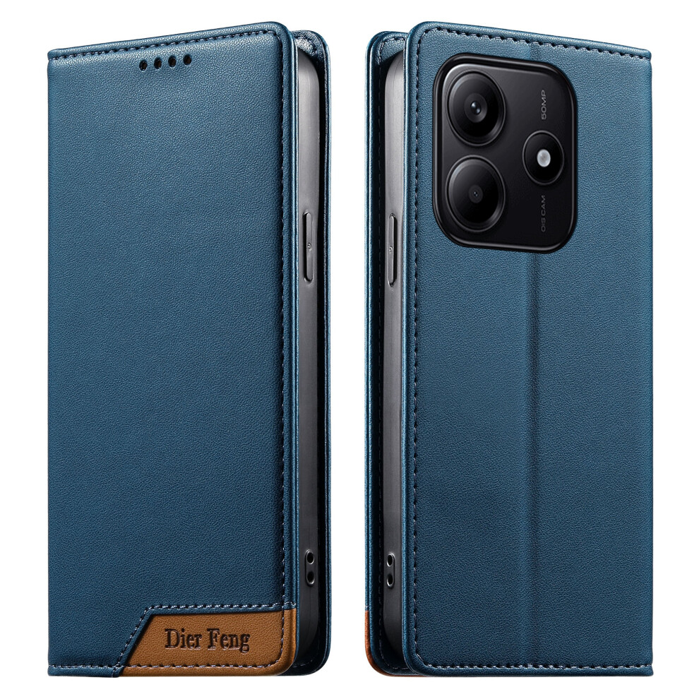 (Blue) Df-018 For Xiaomi Redmi Note 14 5G Case Rfid Blocking Wallet Leather Phone Cover With Color Splicing Logo Corner Blue 6914293480880