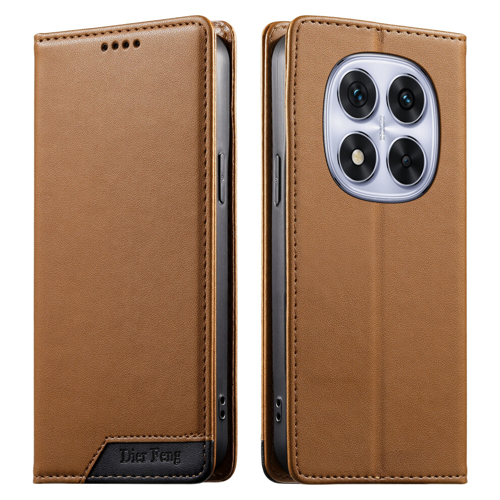 (Brown) Df-018 For Xiaomi Redmi Note 14 Pro 5G / Poco X7 5G Case Rfid Blocking Wallet Leather Phone Cover With Color Splicing Brown 6914295990202