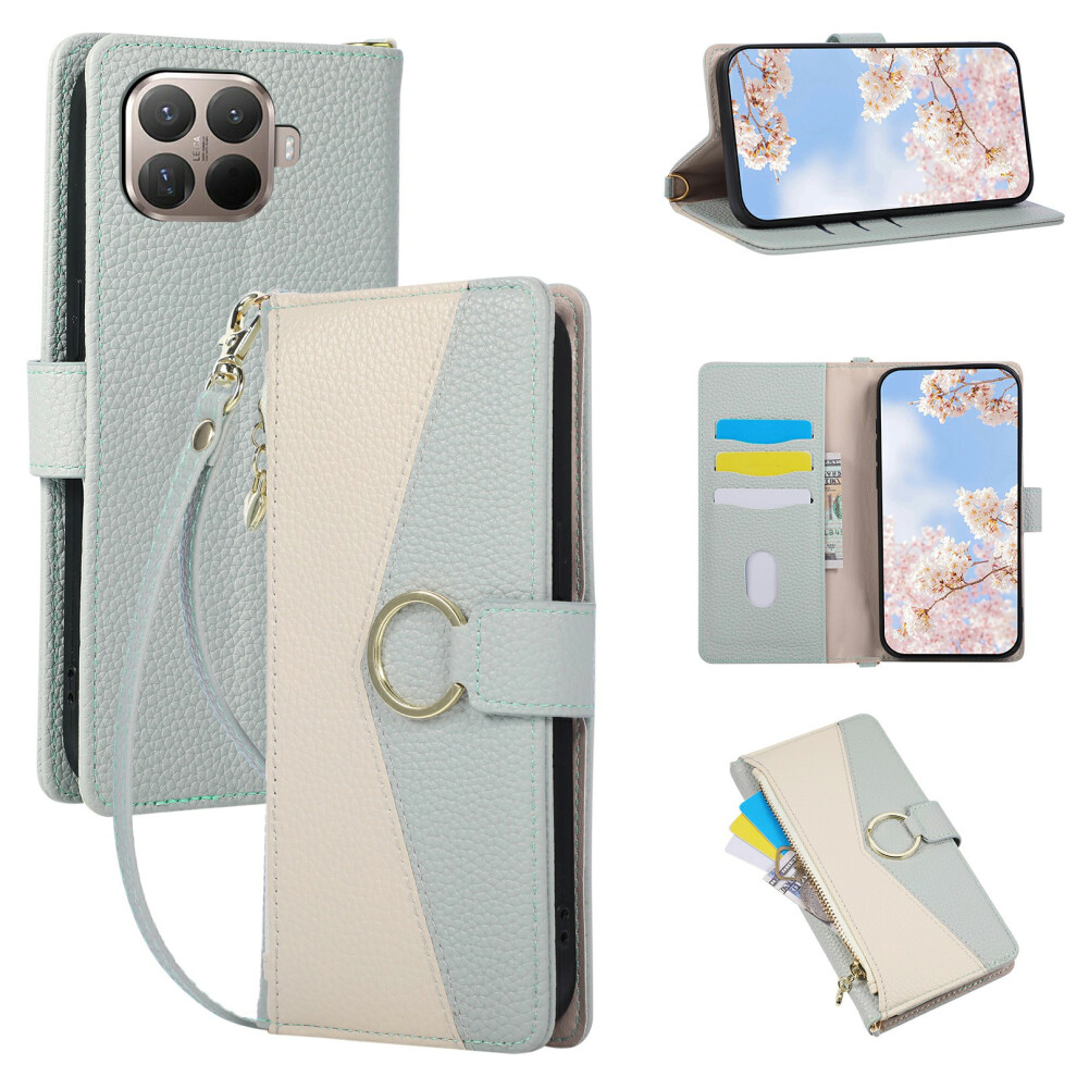 (Blue) For Xiaomi 15T Pro Wallet Case Triangular Splicing Zipper Leather Flip Cover With Wrist Strap Blue 6914298805008