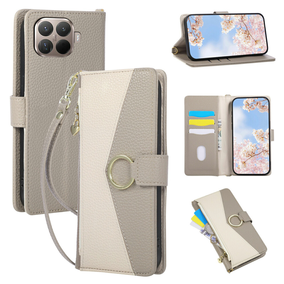 (Grey) For Xiaomi 15T Pro Wallet Case Triangular Splicing Zipper Leather Flip Cover With Wrist Strap Grey 6914295751988