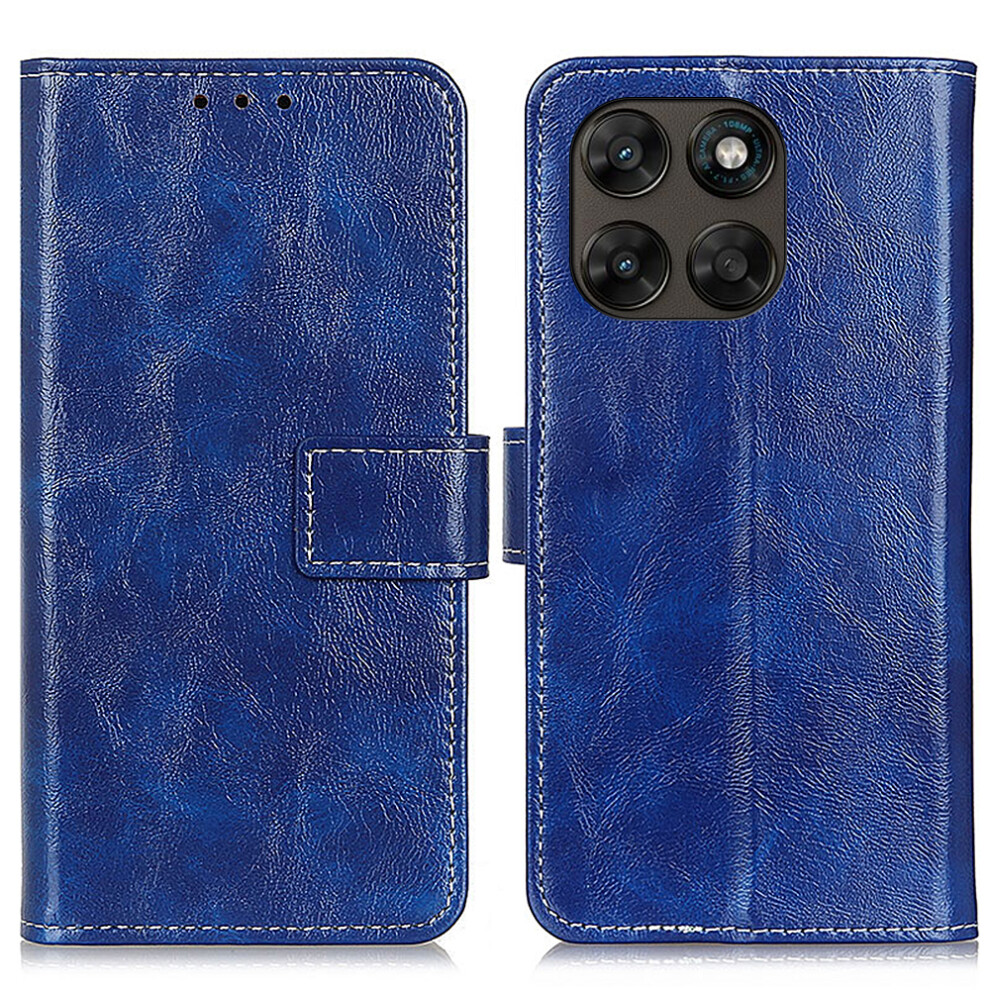 (Blue) For Motorola Moto G77 5G / G67 5G Case Wallet Leather Phone Cover Crazy Horse Texture Blue 6914292037290