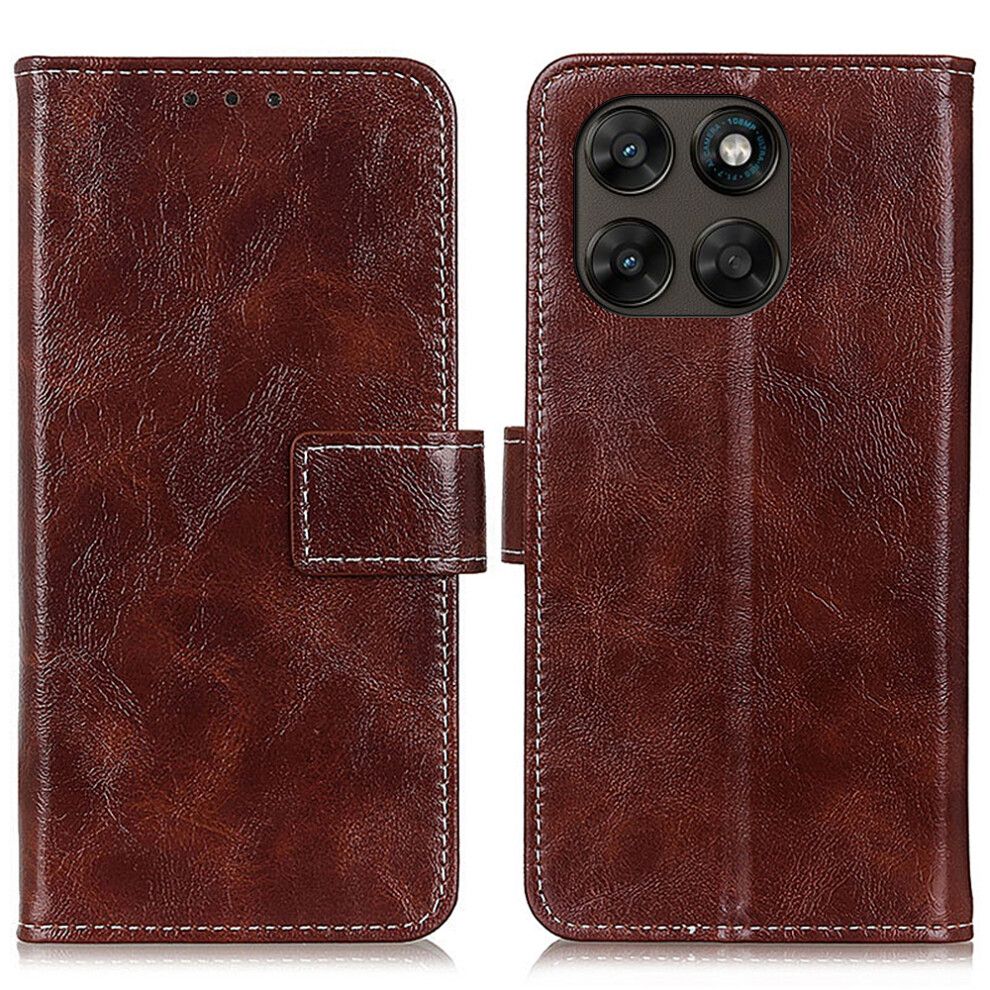 (Brown) For Motorola Moto G77 5G / G67 5G Case Wallet Leather Phone Cover Crazy Horse Texture Brown 6914298792438