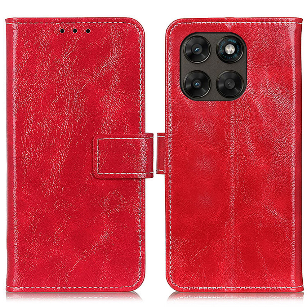 (Red) For Motorola Moto G77 5G / G67 5G Case Wallet Leather Phone Cover Crazy Horse Texture Red 6914299705130