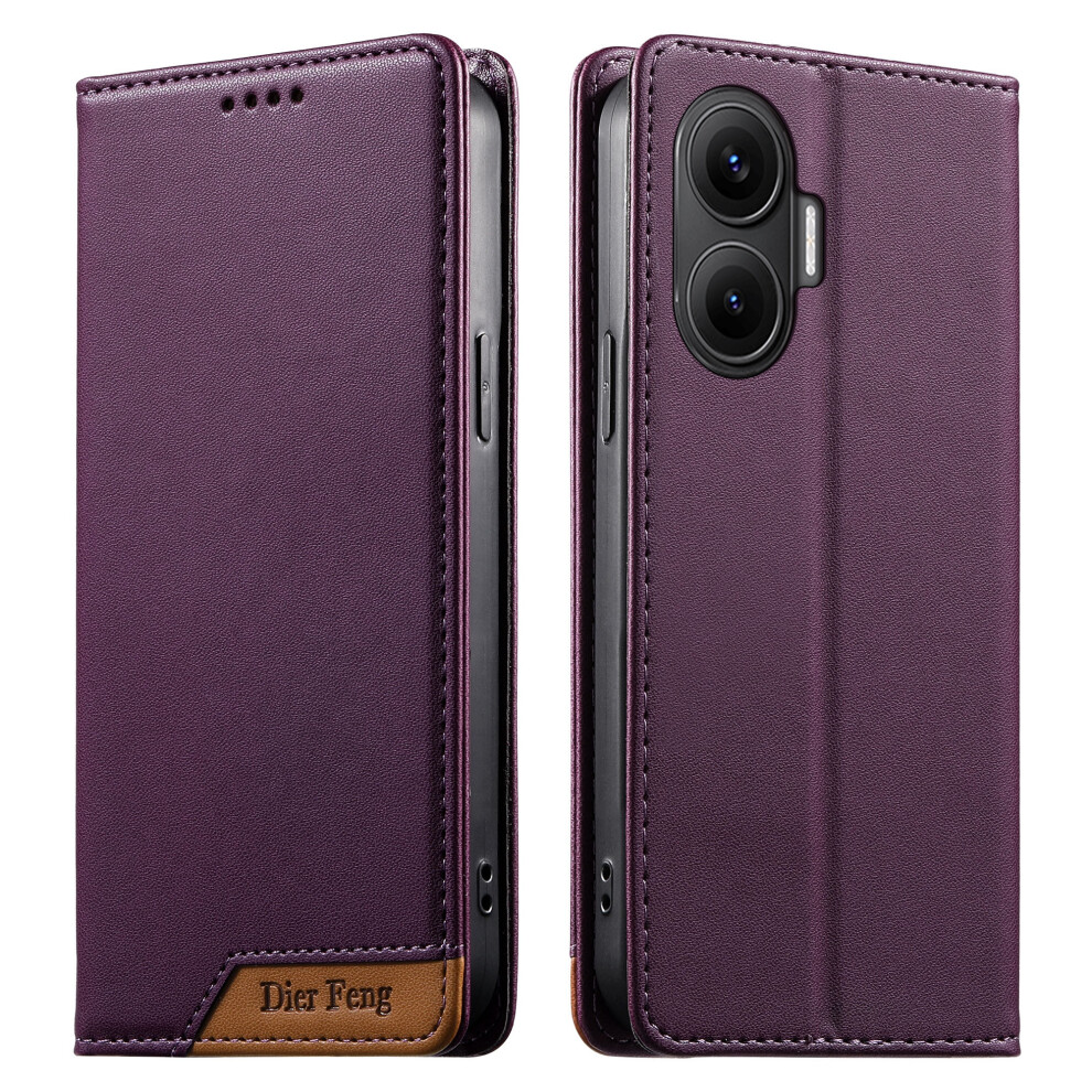 (Purple) Df-018 For Xiaomi Redmi Turbo 4 Pro 5G / Poco F7 5G Case Rfid Blocking Wallet Leather Phone Cover With Color Splicing Purple 6914294561748
